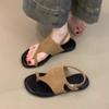 Keep Your Own Version~ Flat Toe Sandals Retro Suede One-word Buckle with Simple Vacation Wind Beach Roman Sandals Women