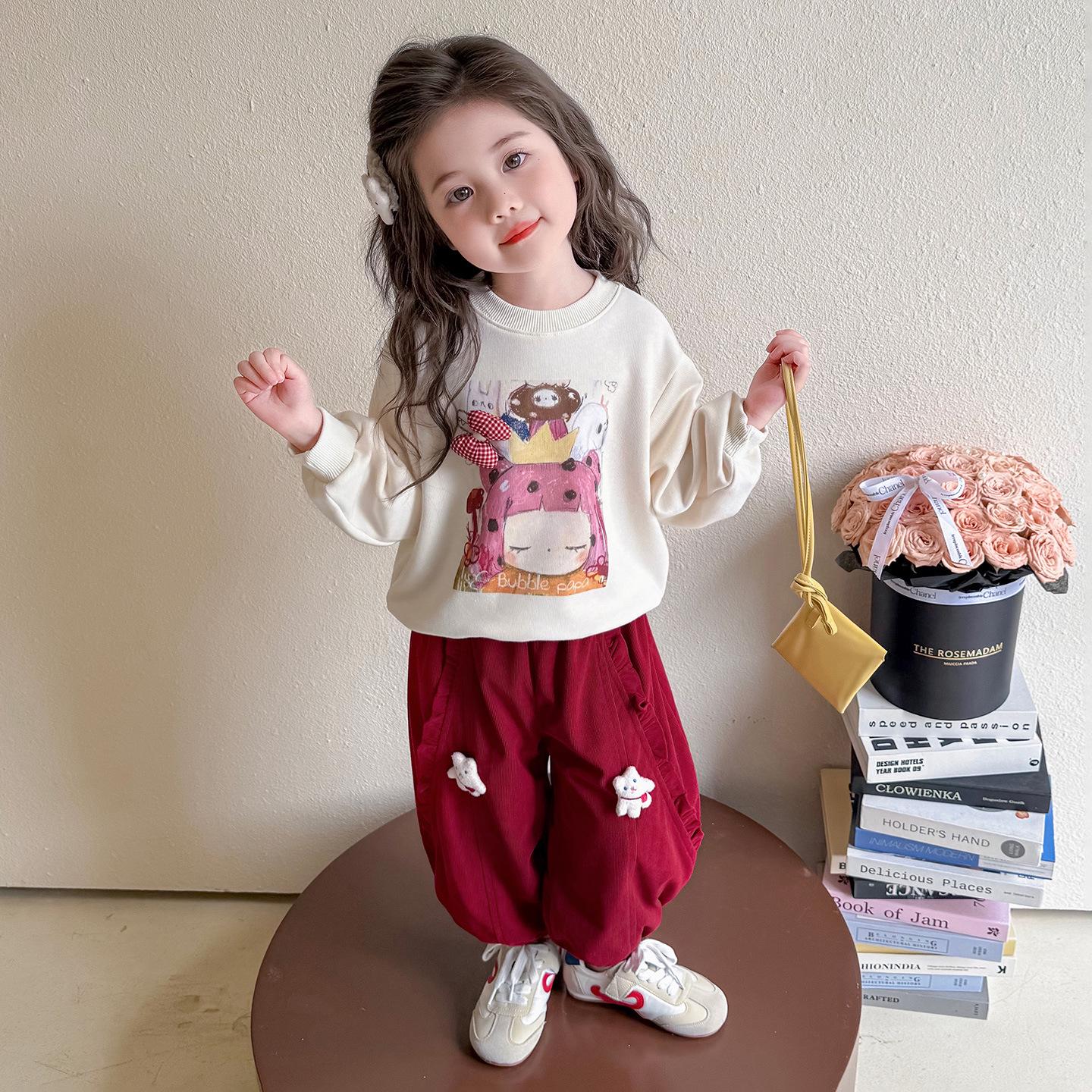 

Весна 2025 Комплект мультяшной толстовки и брюк для девочек 140 cm абрикосовый