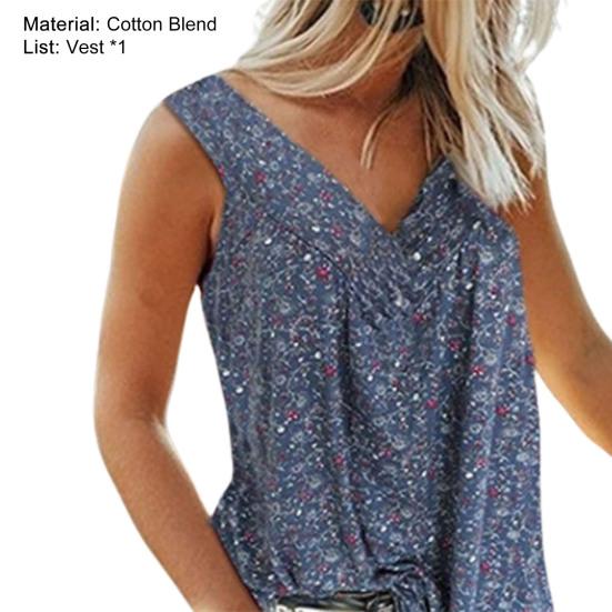 V-neck Sleeveless Flowy Hem Pullover Top Floral Print Lady Vest Top for Daily Wear