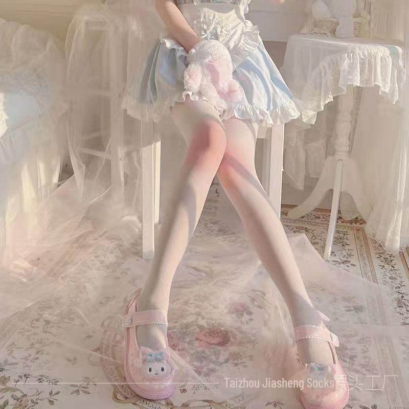 Japanese Sweet Girl Lolita Velvet Knee High Blush Socks - Cute COS White Pantyhose