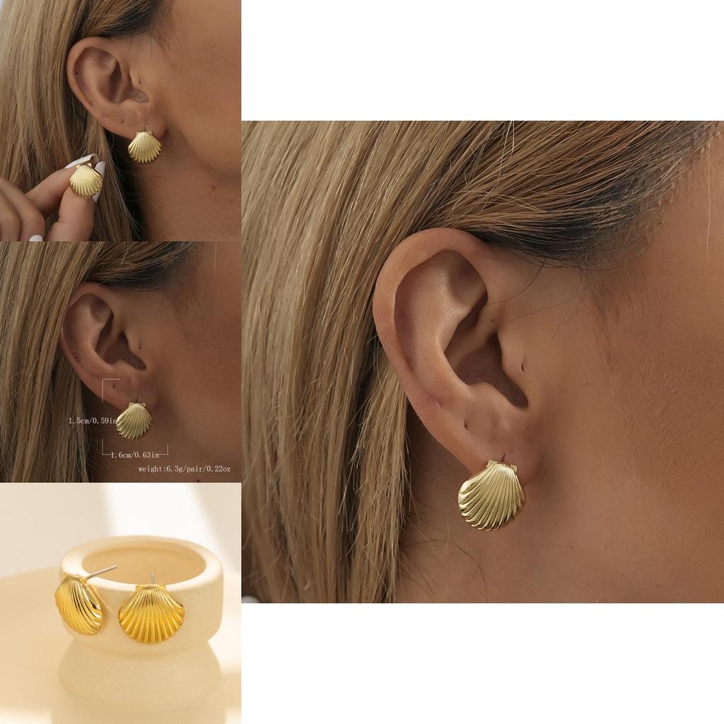 Boucles d'oreilles tendance 2023 dorées géométriques coquillage design chic en alliage plaqué