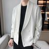 Men Sweater Coat Turn-down Collar Solid Color Long Sleeves Cardigan Buttons Warm Elastic Double-breasted Men Spring Coat for Work