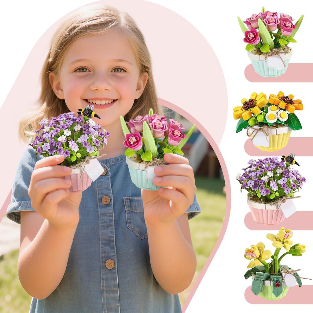 Diy Hand-assembled Flower Buildingblocks With Small Pieces, Everlasting Hand-held Flower Toys
