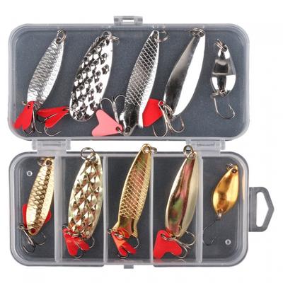 10pcs/lot Gold and Silver Spoons Bait Metal Fishing Sequin Lures for Trout / Panfish / Bass with Box