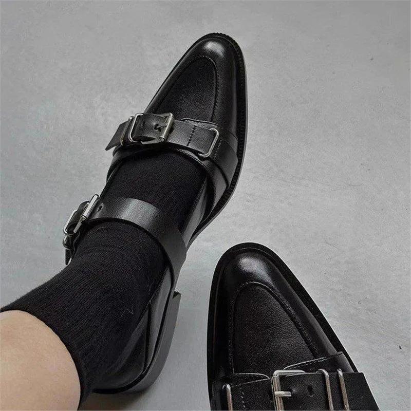 Fashion Fashionable Punk Style Square Toe Black Chunky Heel Open Toe Single Shoes Summer New Arrival Versatile Leather Shoes for Women