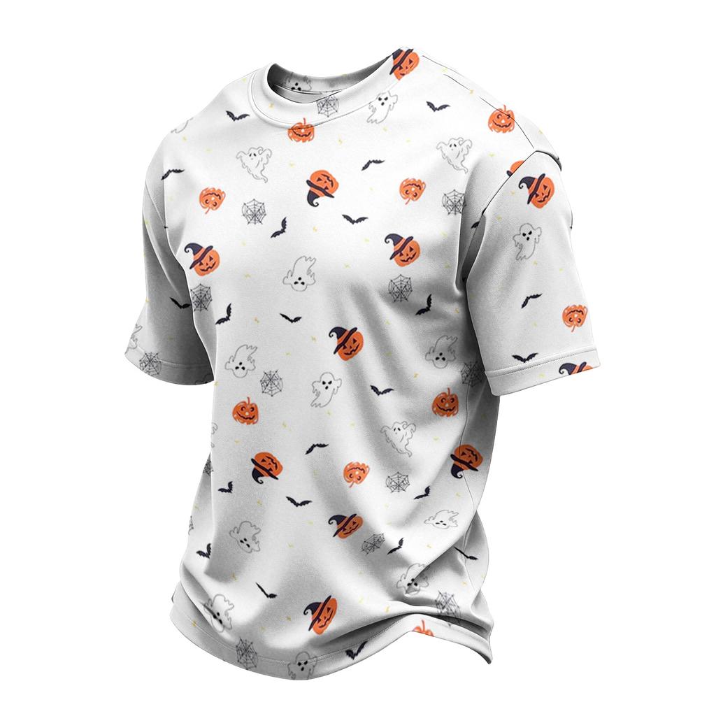 Men's Casual Short Sleeve T-Shirt Lightweight Breathable Fabric Crew Neck Halloween Pumpkin Print Comfortable Fit