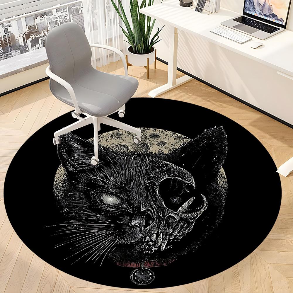 1pc Gothic Cat Chair Carpet for Office, Round Non Slip Durable Large Size Office Carpet, Suitable for Office
