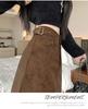 Coffee Suede A-Line High Waist Thickened Short Skirt - Plus Size Women's Hip-Hugging Slim Fit for Spring and Autumn