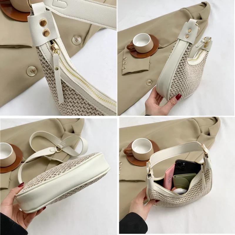 Повседневная соломенная женская маленькая сумка через плечо — фото 6