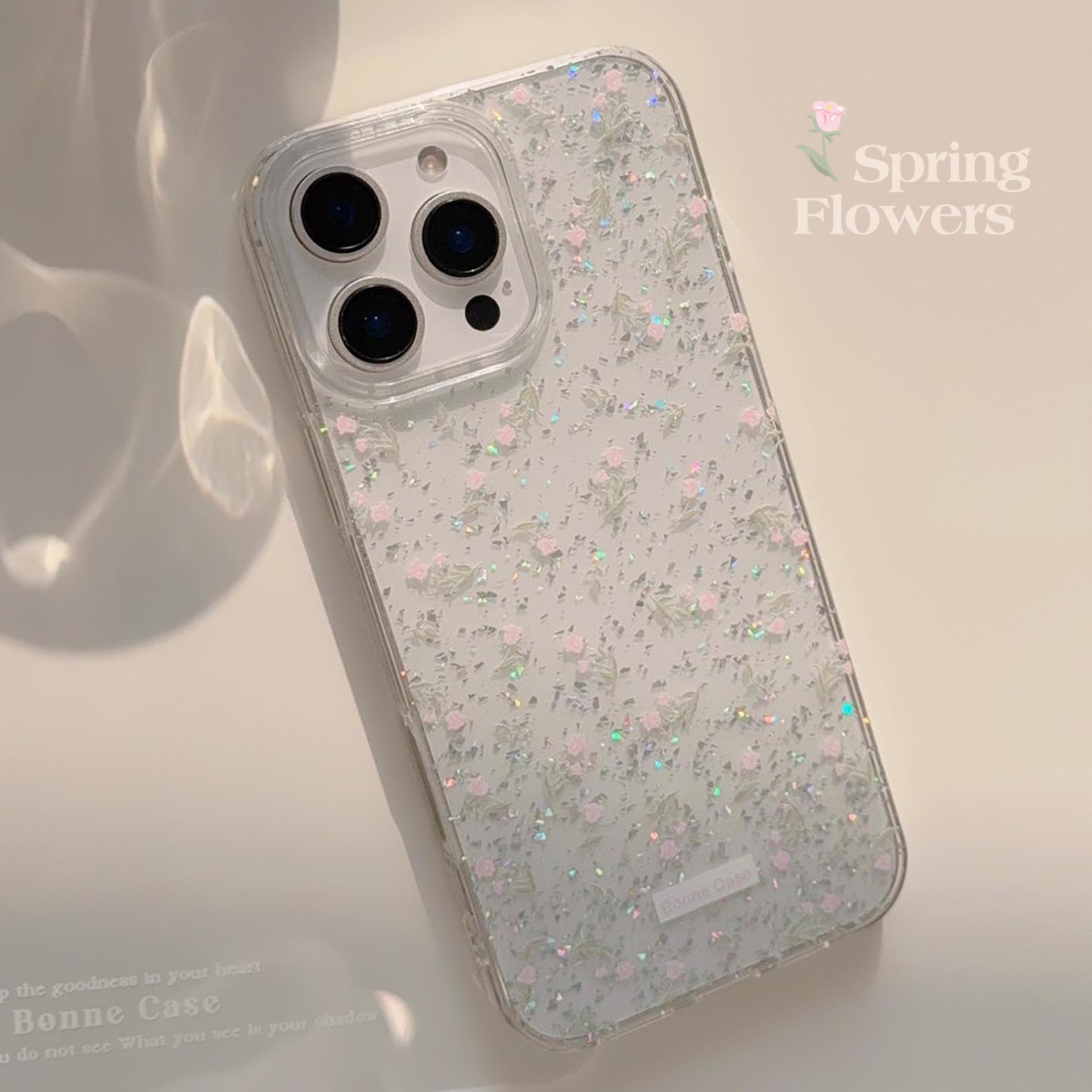 

Gentle Pink Rose Suitable for Apple 17promax Mobile Phone Case 15 Fresh Spring Iphone 14 Glitter Powder 11 Transparent 12pro