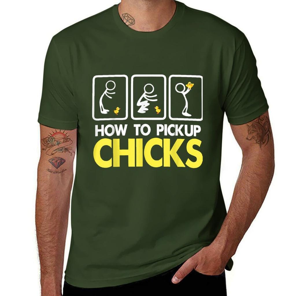 How To Pick Up Chicks T-Shirt Plus Sizes Vintage Graphics Aesthetic Clothing Short Sleeve Tee Men
