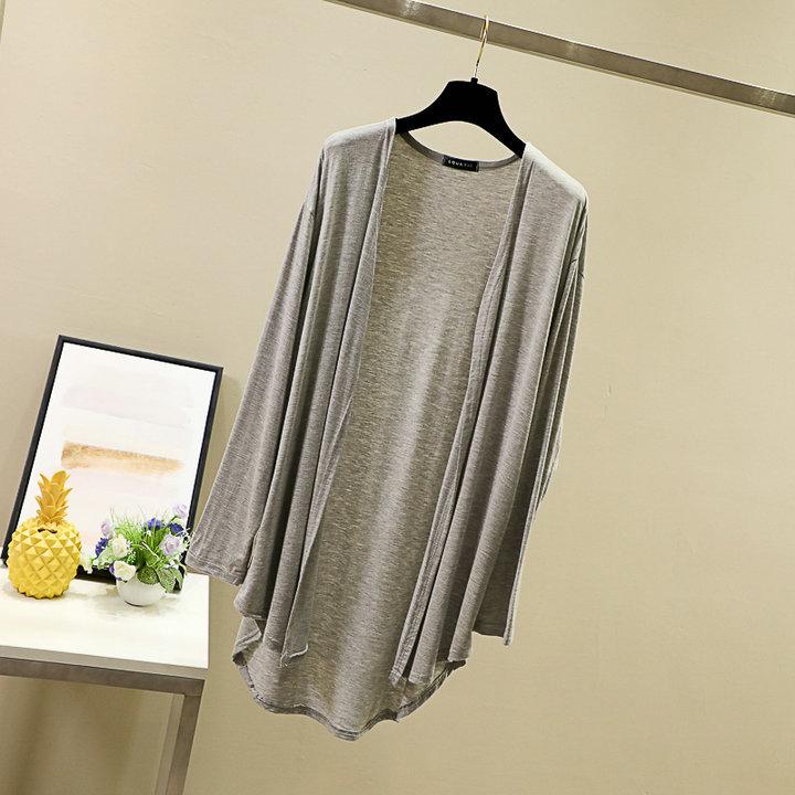 Women's Plus Size Mid-Length Cardigan: Spring/Summer Korean Style Shawl-Coat in Lightweight, Solid Colors