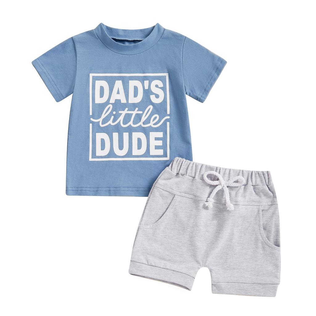 Boys Summer Shorts Sets Short Sleeve O Neck Letter Print Tops and Solid Color Shorts Sets