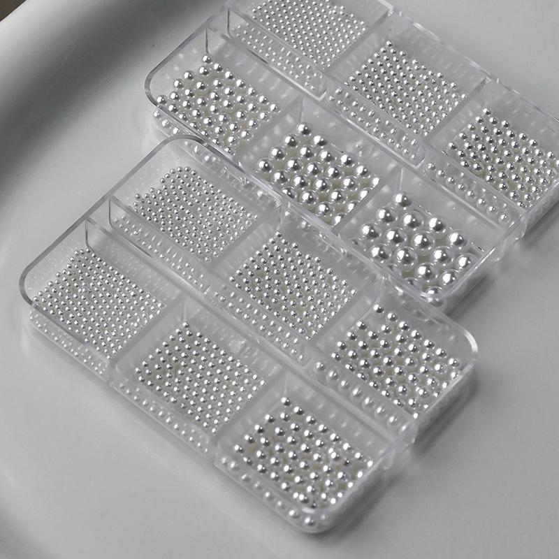 6/12 Grids Pearl Nail Art Decorations White Half Round Flat Bottom Full Circle Mixed Size Nail Art Diy Accessories