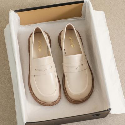 Women's Small Leather Shoes with Thick Heels and Soft Soles