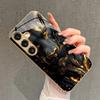 Black Gold Lion Pattern 2D Phone Case for Samsung S26 S25 S24 S23 S22 S21 S20 A56 - Golden Metal Paint Glass Protective Cover
