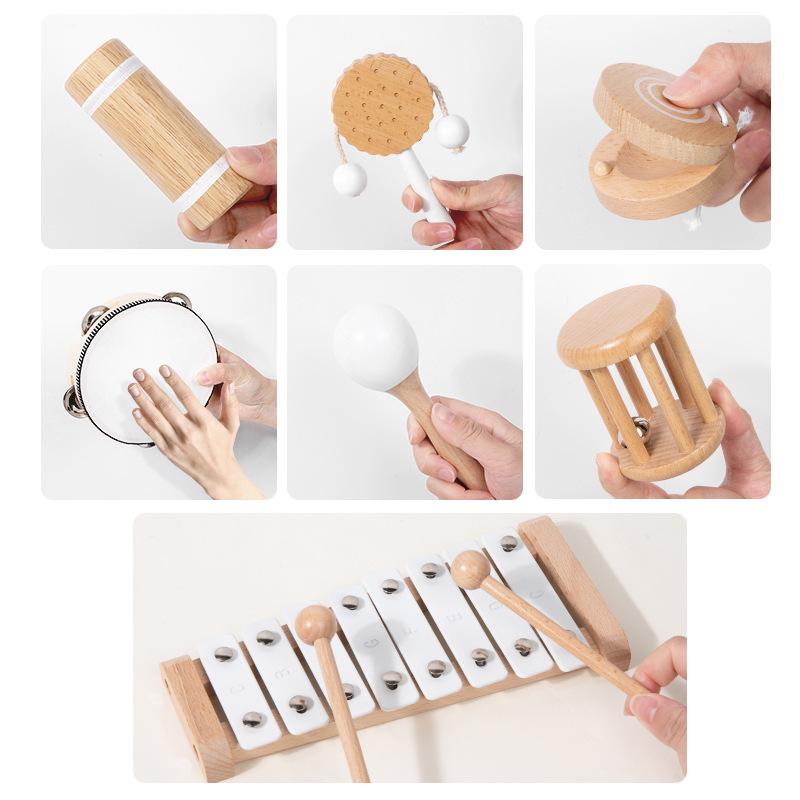 Children’s Wooden Percussion Set: Xylophone, Tambourine, Rattle, Toy Instruments