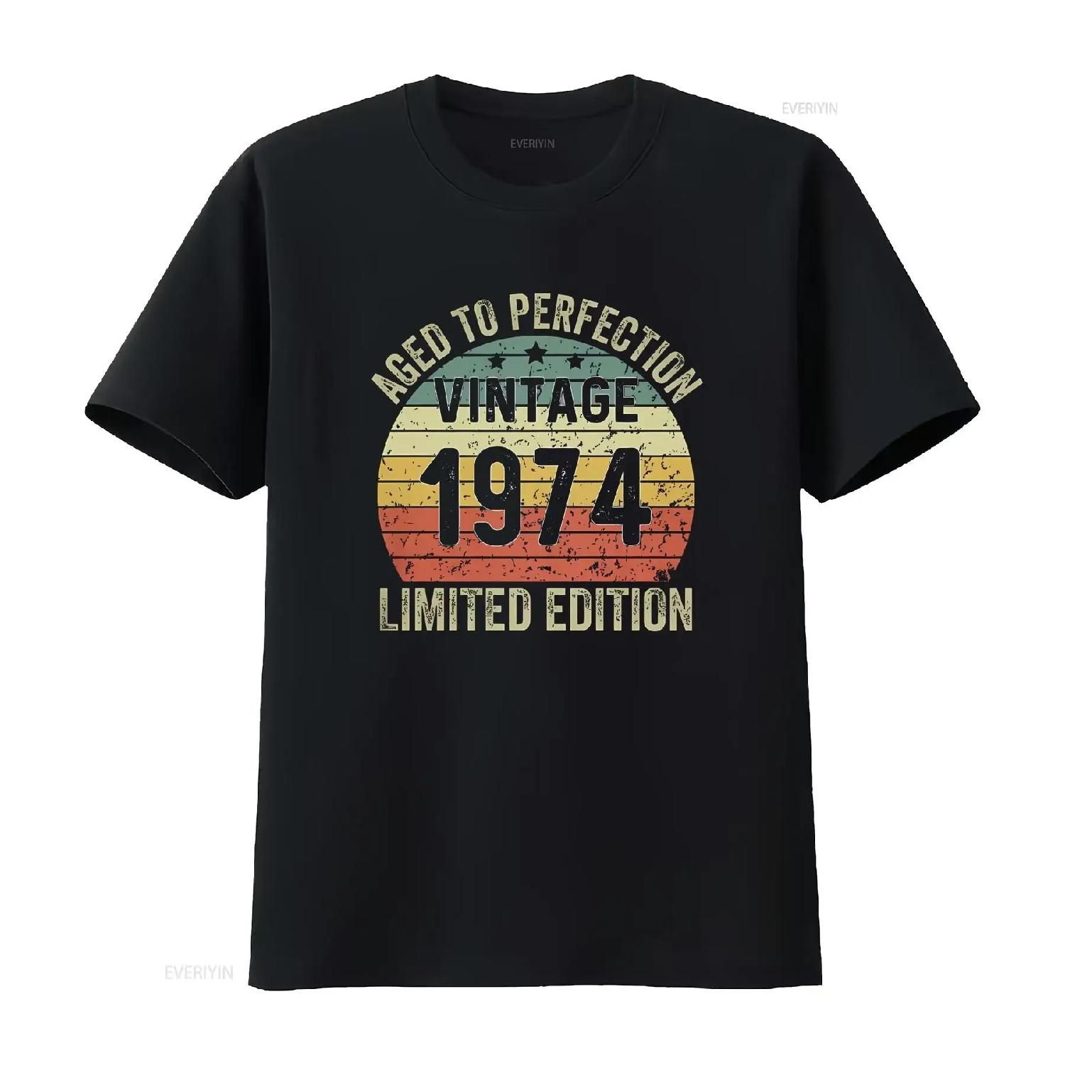 

50th Birthday T Shirt Aged To Perfection Vintage 1974 Limited Edition Year Premium vintage Washed Versatile Soft Casual fashion XXXXXL чорний