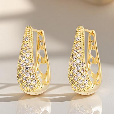 Luxus Damen Weiße Zirkonstein Creolen Vintage Mode Goldfarbe Hochzeits Schmuck Für Frauen