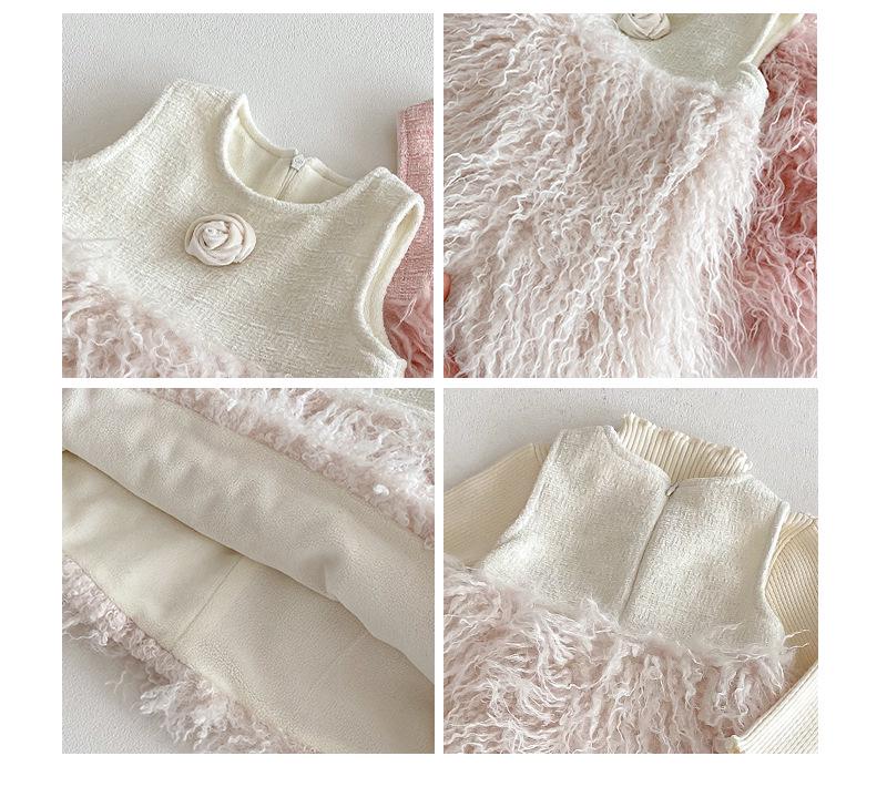 2025 New Winter Little Girls' French Chic Fleece-Lined Sleeveless Princess Dress