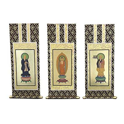 Set of 3 Miyabi Hanging Scrolls for Buddhist Altars by Kyoto Butsudan Hayashi, Jodo Sect, 30s (Navy Blue Mounting), Height 24.5cm, Width 11cm.