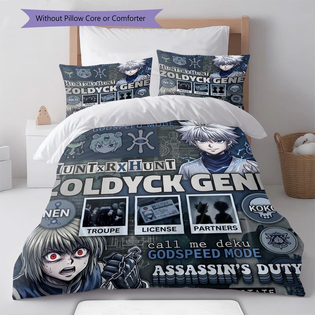 Hunter X Hunter Pattern Bedding Quilt Set Quilt Cover Pillowcase Home Birthday Gift(1 * Duvet Cover + 2 * Pillowcase, Without Core)