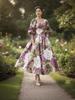 French Vintage Rose Print Puff Sleeve Dress - Elegant A-line Spring Garden Outfit
