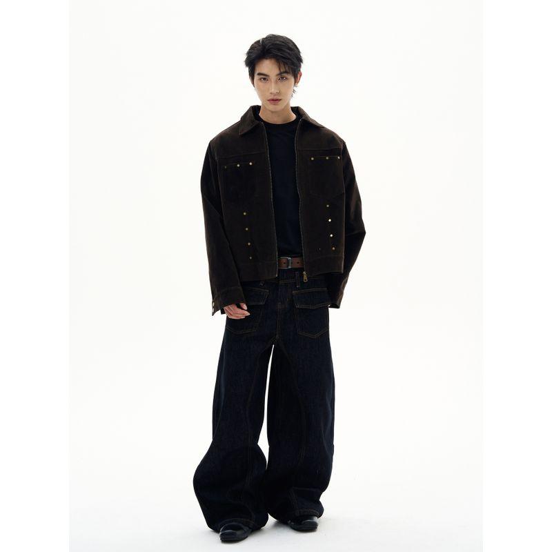 Kisko American Retro Suede Studded Lapel Jacket for Men and Women, Handsome Trendy Brand Loose Casual Jacket for Couples