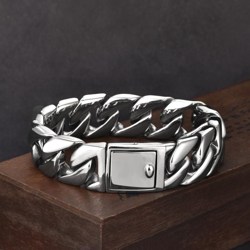 Stainless Steel Cuban Link Bracelet 20mm Vacuum Plated Hip Hop Mens Jewelry Geometric Chain Daily Wear