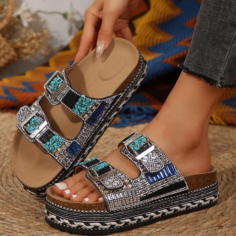 Infradito con Fibbia Metallica e Suola Morbida da Donna per Esterno Nuova Moda Versatili Zeppa con Strass Antiscivolo Fresche Pantofole