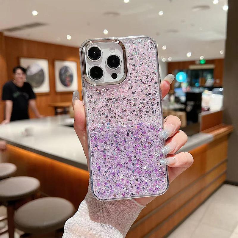 Two-Color Epoxy Glitter Sequined Mobile Phone Case For Apple 16Promax Small Fresh Women'S Apple 17 Protective Case