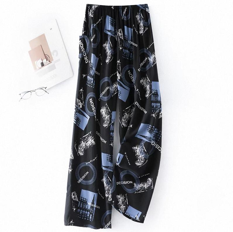 Summer men's cotton and silk pajama pants plaid home pants loose can be worn outside beach long pants youth artificial cotton