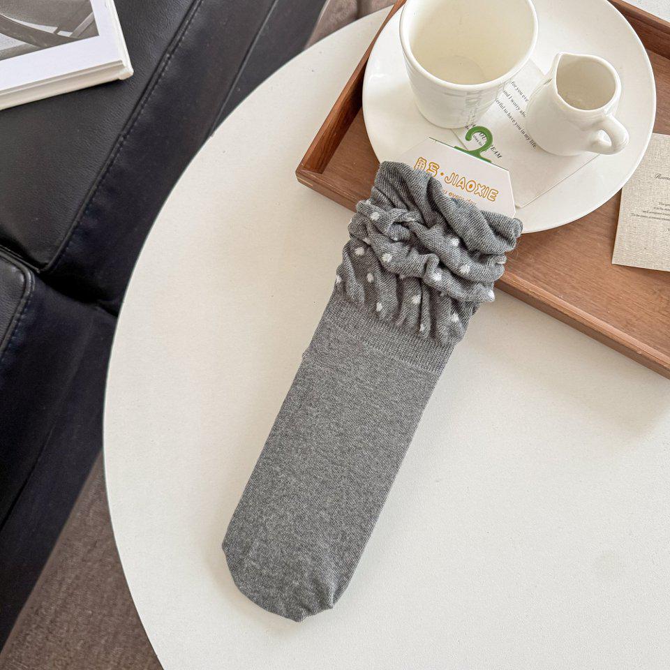 

Miu Style Chic Polka Dot Ballet Socks - Thin Mesh, Mid-Calf, Bubble Puff Cuff, Spring & Summer Collection