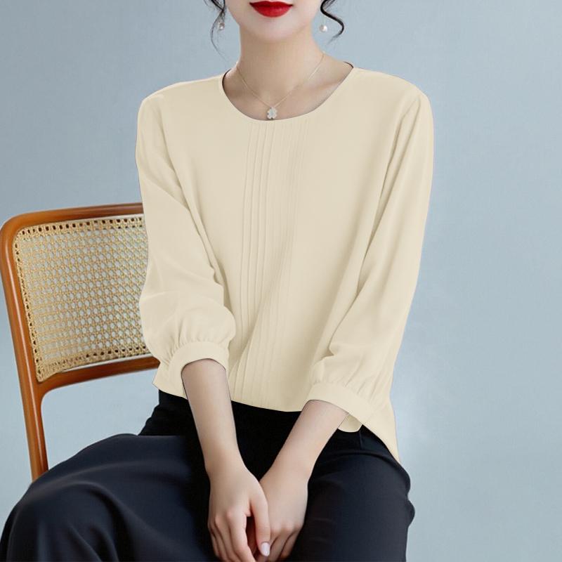 ZANZEA Damen Freizeit Rundhals Einfarbig 3/4 Ärmel Bluse