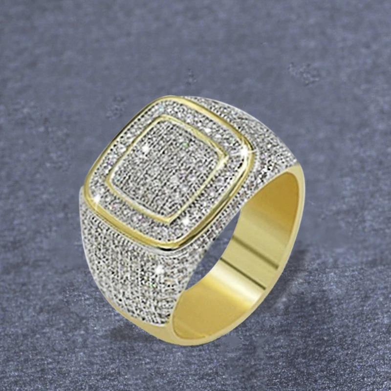 Heißverkauf Mode Trendig Luxus Gold Vollkreis Eingelegter Kristallring Business Männer Großhandel Eheringe für Männer