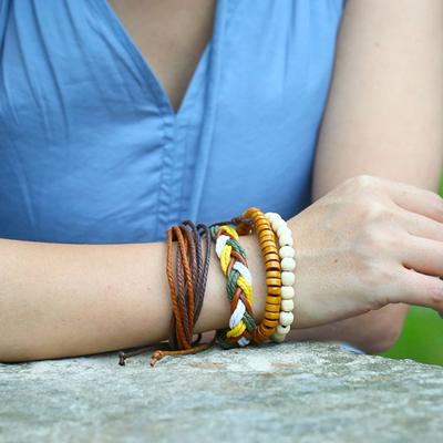 4 pezzi/set regalo braccialetto braccialetto vintage da donna con perline di legno in finta pelle