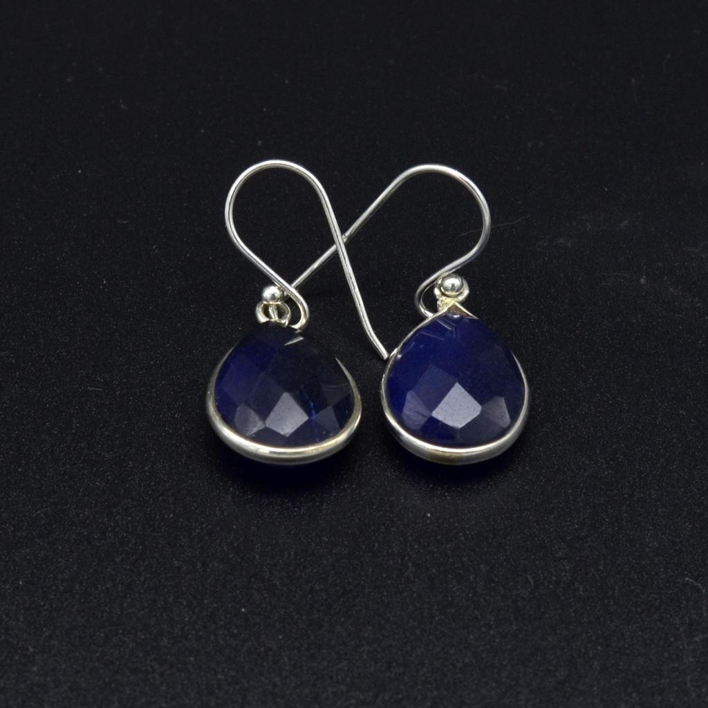 Sapphire 925 Sterling Silver Drop Earrings, Gemstone Handmade Dangle Earrings