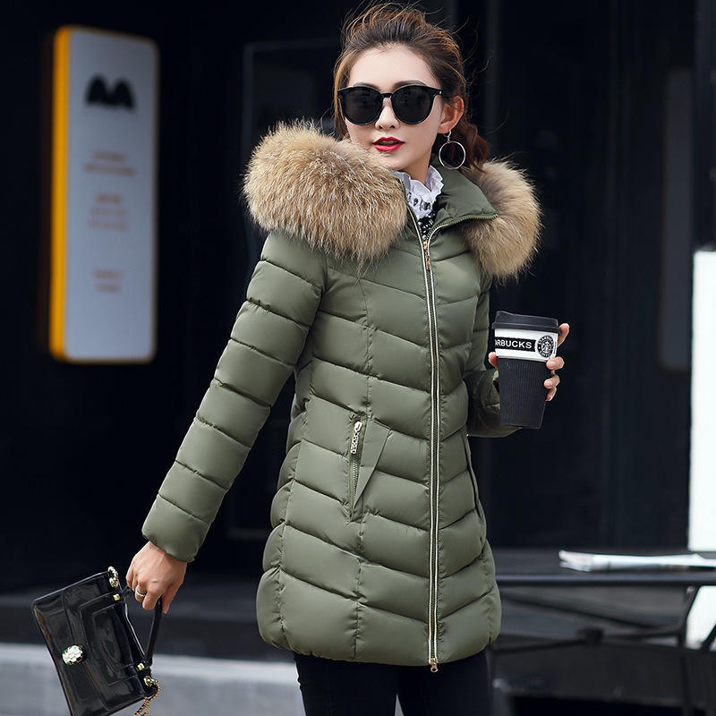 Winter New Cotton-padded Clothes for Women, Medium and Long Slim-fitting Cotton-padded Clothes, Large Fur Collar Down Cotton-padded Jackets for Women