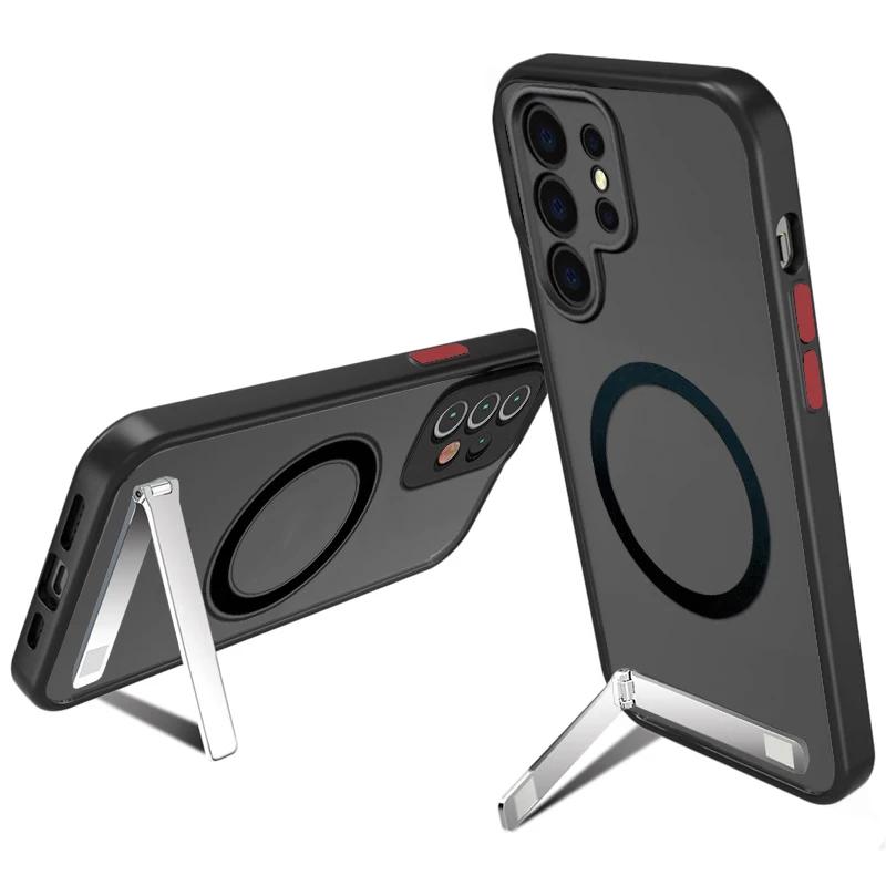 

Magnetic Mobile Phone Case with Kickstand for Samsung Galaxy S24 S23 Ultra Plus S22 5g Translucent Cover Cases with Holder S24
