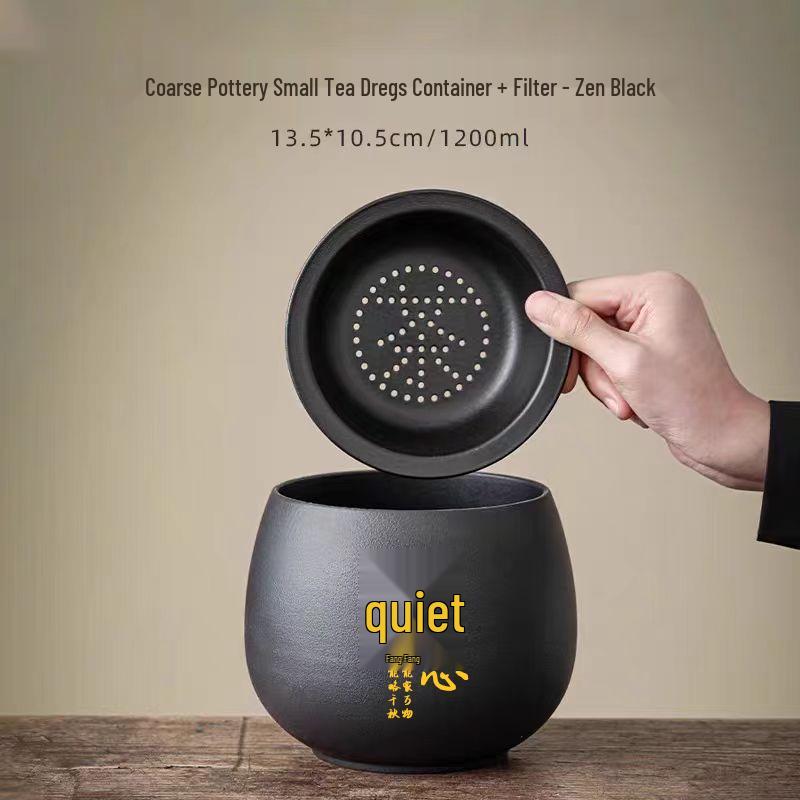 Large Ceramic Tea Waste Jar with Filter - Desktop Trash Can for Tea Dregs & Water Disposal