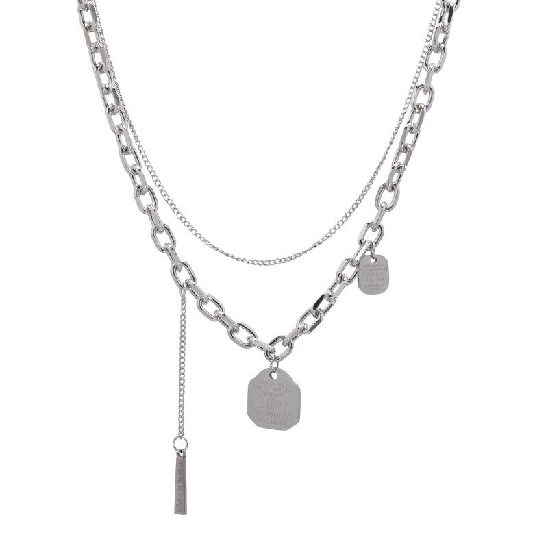 New three-brand double-layer heavy metal style chain necklace, multi-layer stacking wearing earth cool hip-hop dancing collarbone chain accessories