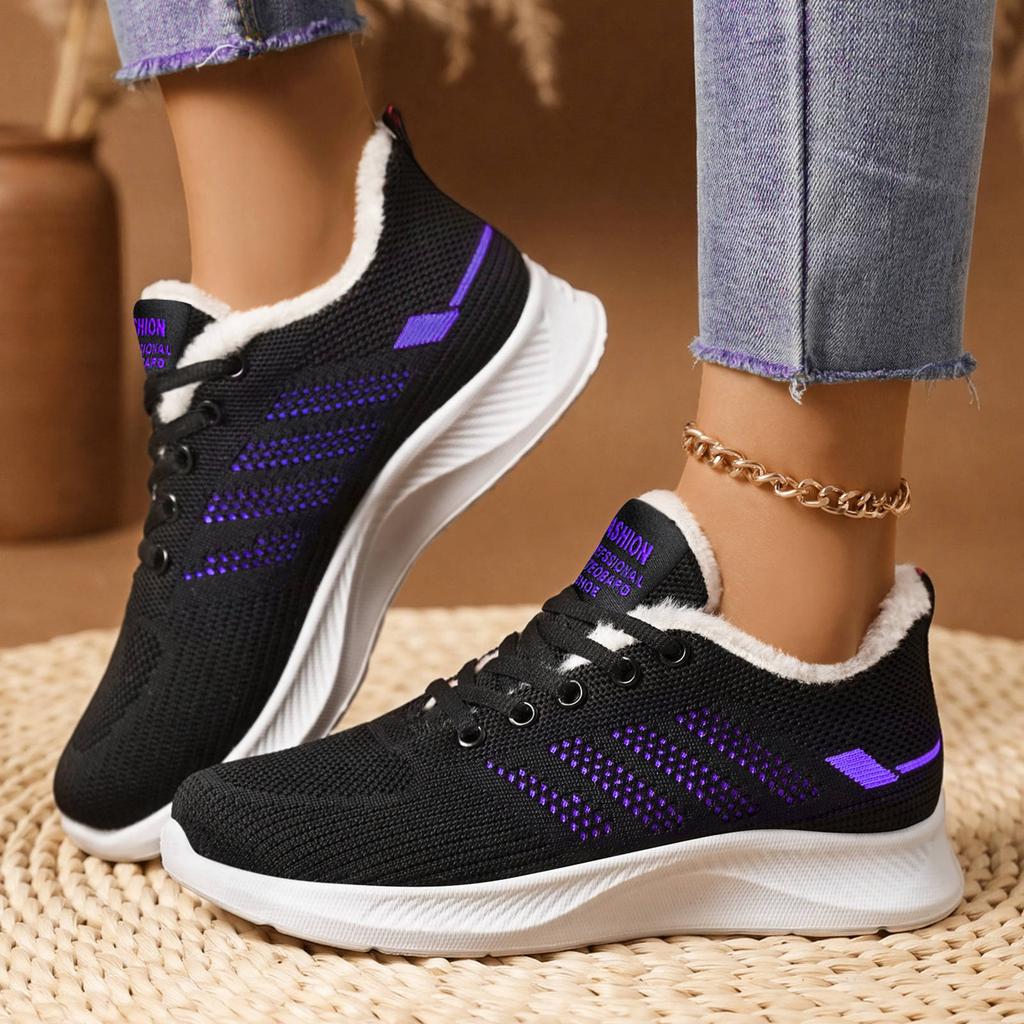 Women Winter Sneakers Short Plush Warm Casual Running Shoes Anti-Slip Lightweight Outdoor Lace-up Walking Shoes