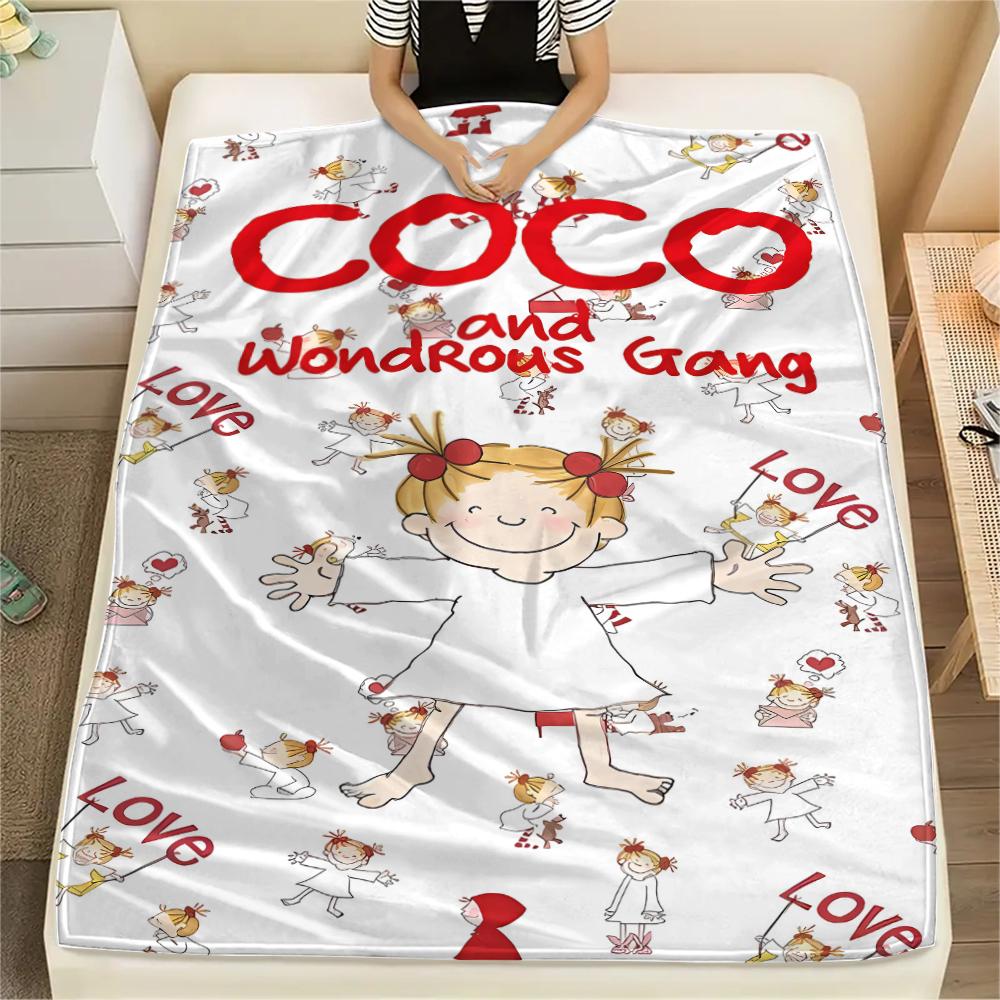 1PC Coco-chan Print Flannel Blanket, High quality All Seasons, Home Decor, Warmth and Comfort, Perfect for Christmas Gifts