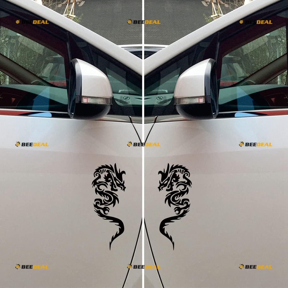 

Chinese Dragon Decal Vinyl Sticker - Mirror Images Reversed - Pair Black 4 Inches - Style A Die Cut No Background