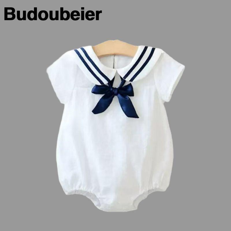 

British Baby Spring and Autumn Clothing, Baby Girl Jumpsuit, Navy Style, Super Cute, Full Moon and 100-Day Outing Jumpsuit White 59