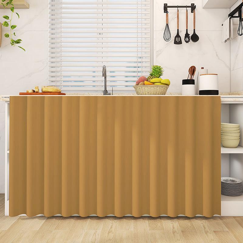Solid Plain Shade Adhesive Curtain Self-Adhesive Kitchen Cabinet Curtains Dustproof Half-Curtain Cupboard Cover Home Decor