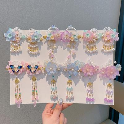 Children's Hanfu Hair Accessories: Girls' Tassel Flower Fairy Clips for Costume