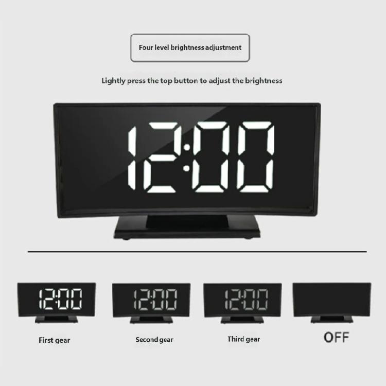 Stylish Digital Room Clock With Large Curved LED Panel And Different Alarm Sounds Contemporary Alarm Clock