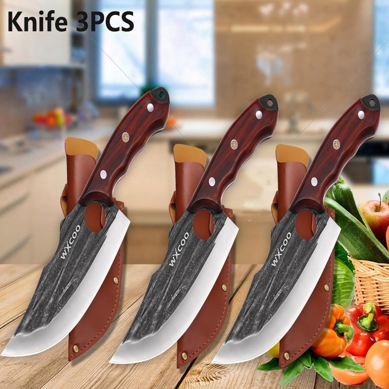 WXCOO Forged Butcher Knife Fish Boning Knife DIY Kitchen Stainless Steel Fruit Slicing Vegetable Chef Wooden Handle BBQ Cooking
