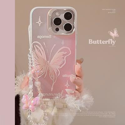 Fantasy Laser Pink Schmetterling iPhone15 Geeignet für 14 Handyhülle 16 Apple 13 Promax Schlüsselband 11 Hartes Set